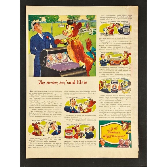 Borden's "Elsie the Cow: "if its Borden's it has to be good"Vtg Print Ad 1940-41 - Picture 3 of 3